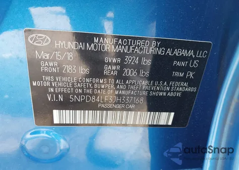 2018 Hyundai Elantra Sel from USA, damaged, VIN 5NPD84LF3JH337168